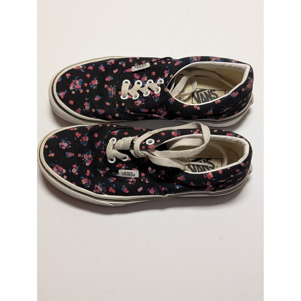 Vans Era Floral Black Pink Blue Canvas‎ Skate Shoes Kids Size 3.0 Low Top Sneake